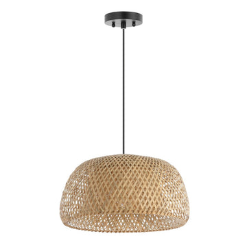 Mateo 18" Farmhouse Coastal Bamboo 180" Cord Plug-In or Hardwired LED Pendant - JONATHAN Y